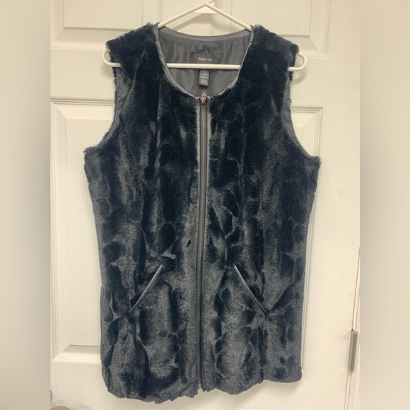 Style & Co. black faux fur vest sz M - Picture 1 of 5